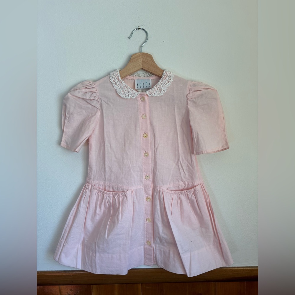 YOU BABES VTG Pink Lace Collar Kids Dress